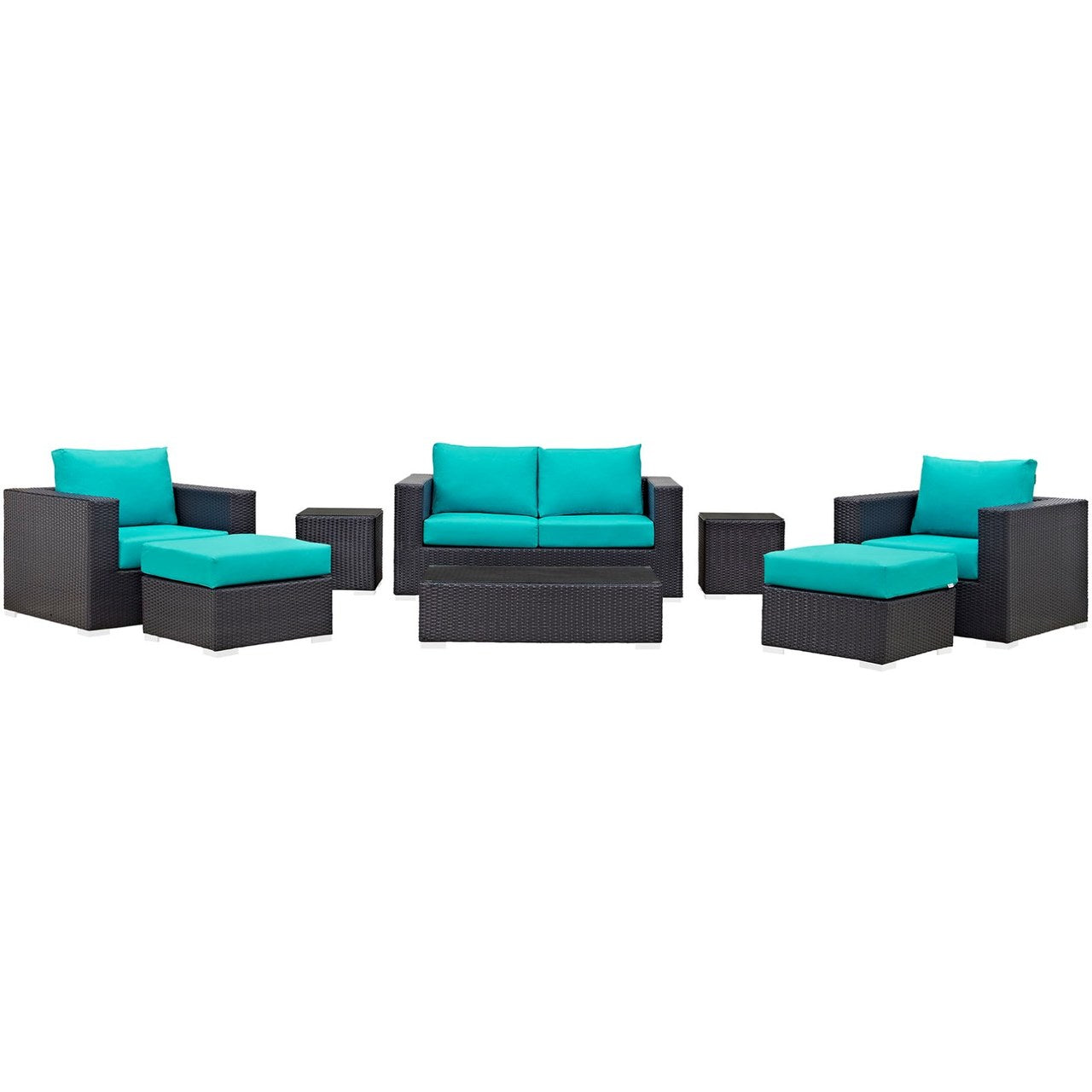 Convene Eight PCS Outdoor Patio Sofa Set, Blue, Rattan 10384