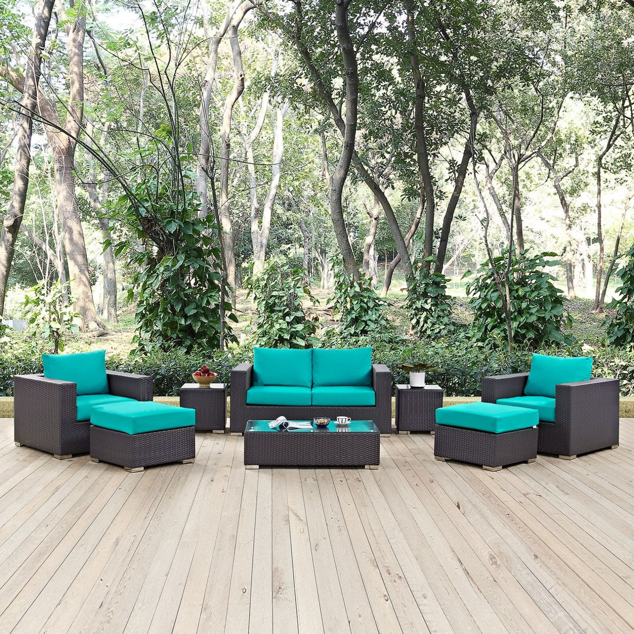 Convene Eight PCS Outdoor Patio Sofa Set, Blue, Rattan 10384