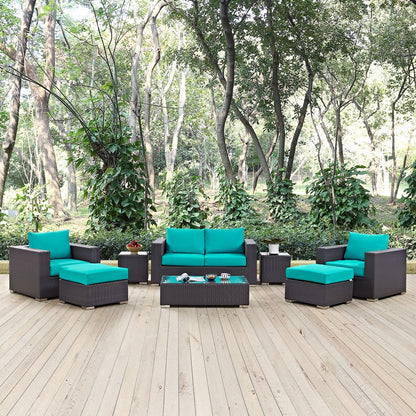 Convene Eight PCS Outdoor Patio Sofa Set, Blue, Rattan 10384