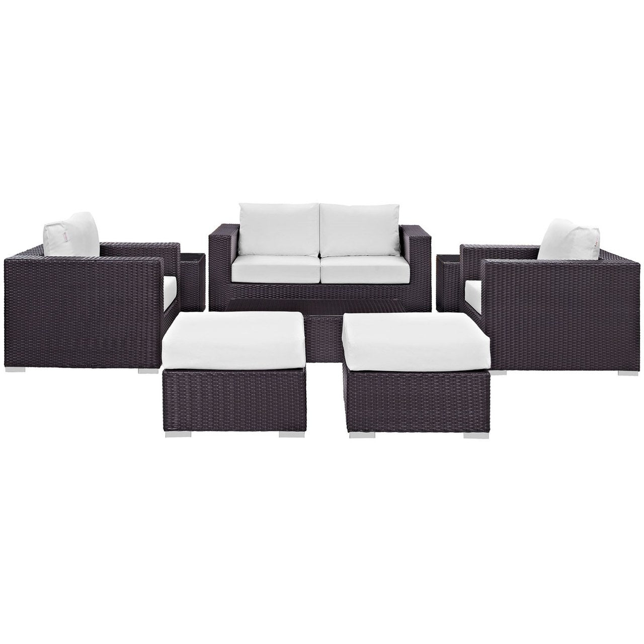 Convene Eight PCS Outdoor Patio Sofa Set, White, Rattan 10385