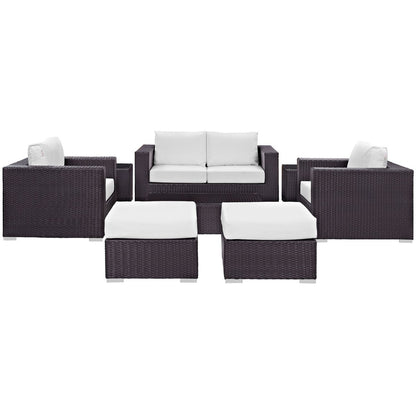 Convene Eight PCS Outdoor Patio Sofa Set, White, Rattan 10385