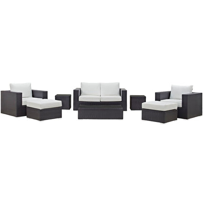 Convene Eight PCS Outdoor Patio Sofa Set, White, Rattan 10385