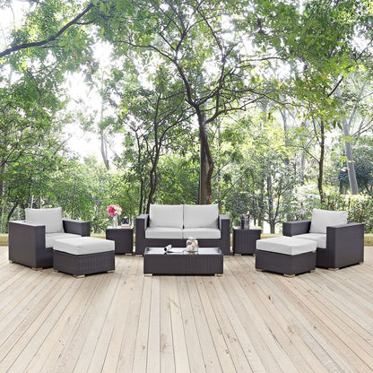 Convene Eight PCS Outdoor Patio Sofa Set, White, Rattan 10385
