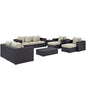 Convene Nine PCS Outdoor Patio Sofa Set, Beige, Rattan 10393
