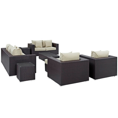 Convene Nine PCS Outdoor Patio Sofa Set, Beige, Rattan 10393