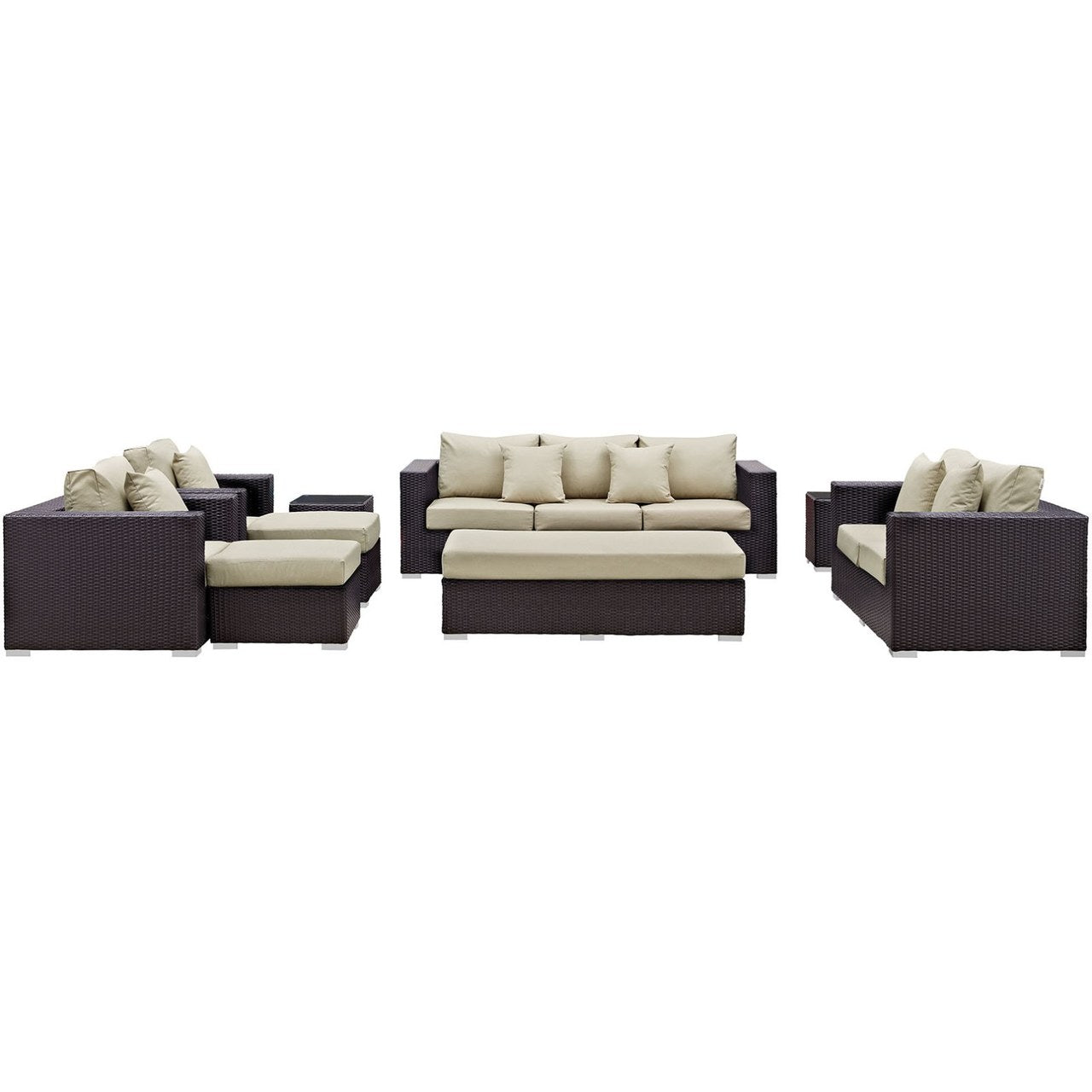 Convene Nine PCS Outdoor Patio Sofa Set, Beige, Rattan 10393