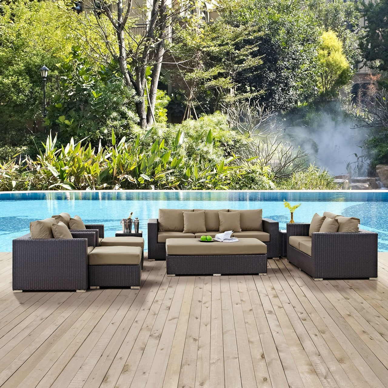 Convene Nine PCS Outdoor Patio Sofa Set, Brown, Rattan 10394