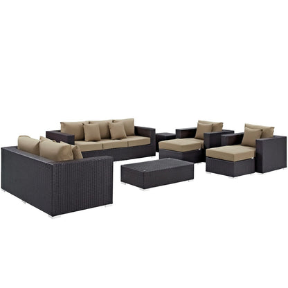 Convene Nine PCS Outdoor Patio Sofa Set, Brown, Rattan 10394