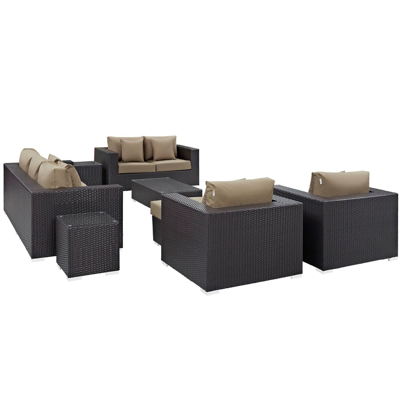 Convene Nine PCS Outdoor Patio Sofa Set, Brown, Rattan 10394