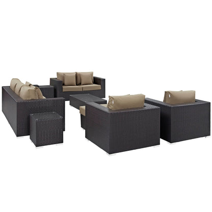 Convene Nine PCS Outdoor Patio Sofa Set, Brown, Rattan 10394