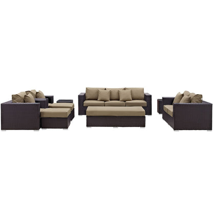 Convene Nine PCS Outdoor Patio Sofa Set, Brown, Rattan 10394
