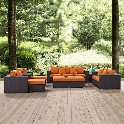 Convene Nine PCS Outdoor Patio Sofa Set, Orange, Rattan 10395