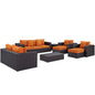 Convene Nine PCS Outdoor Patio Sofa Set, Orange, Rattan 10395