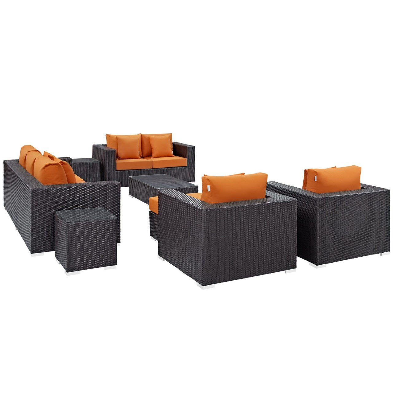 Convene Nine PCS Outdoor Patio Sofa Set, Orange, Rattan 10395