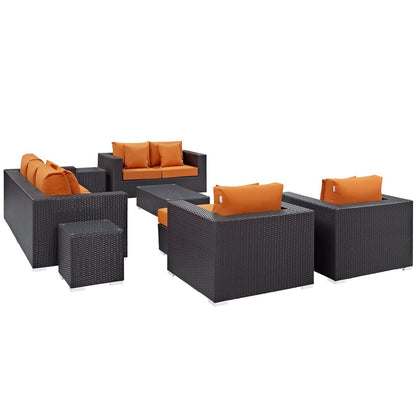 Convene Nine PCS Outdoor Patio Sofa Set, Orange, Rattan 10395