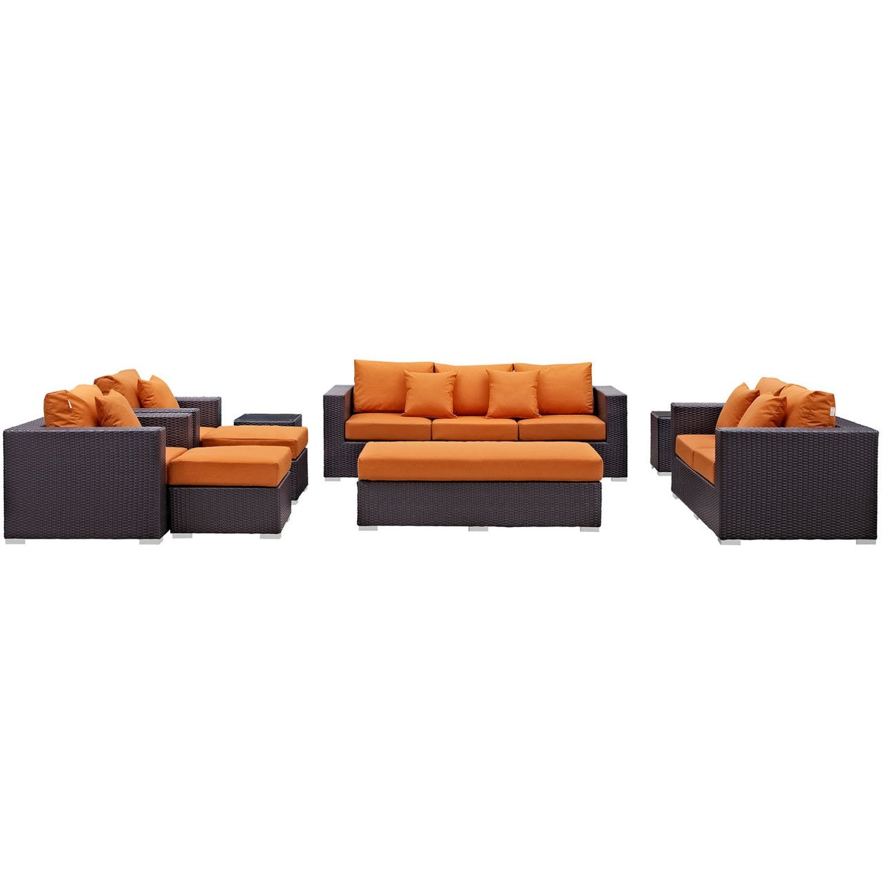 Convene Nine PCS Outdoor Patio Sofa Set, Orange, Rattan 10395
