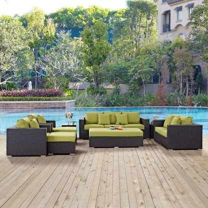 Convene Nine PCS Outdoor Patio Sofa Set, Green, Rattan 10396