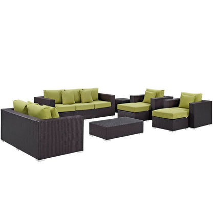 Convene Nine PCS Outdoor Patio Sofa Set, Green, Rattan 10396