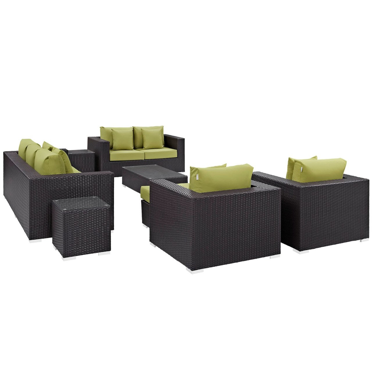 Convene Nine PCS Outdoor Patio Sofa Set, Green, Rattan 10396