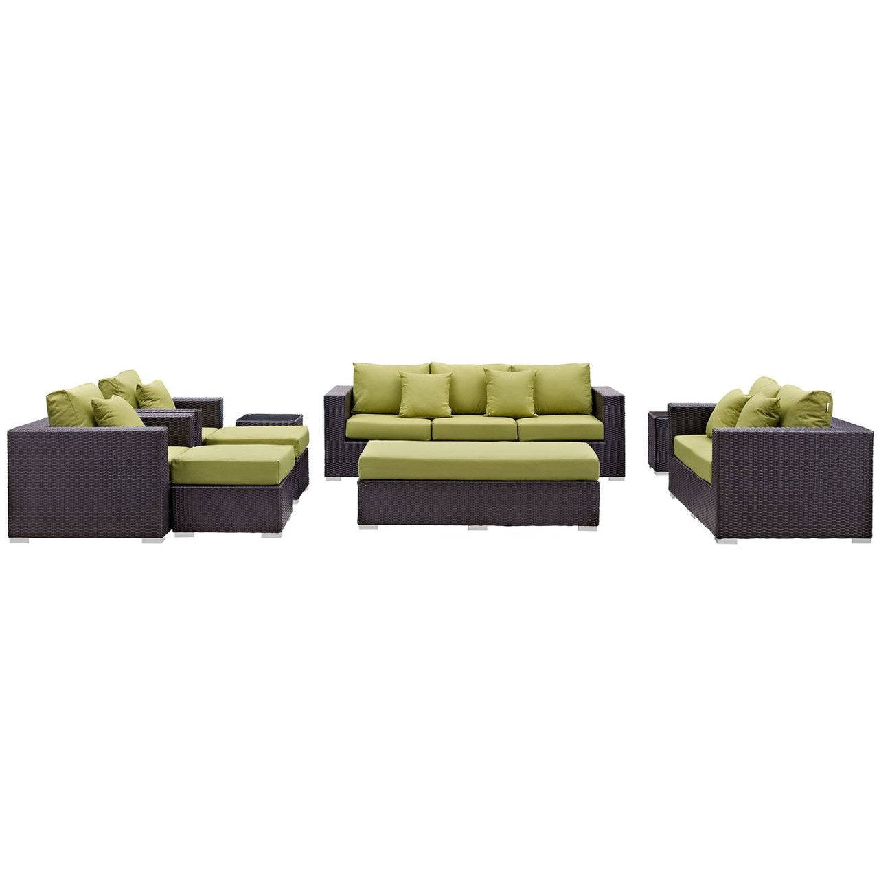 Convene Nine PCS Outdoor Patio Sofa Set, Green, Rattan 10396