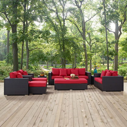 Convene Nine PCS Outdoor Patio Sofa Set, Red, Rattan 10397