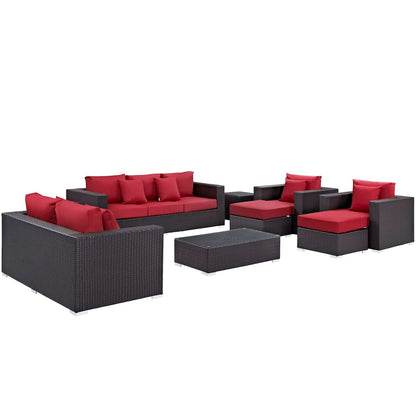 Convene Nine PCS Outdoor Patio Sofa Set, Red, Rattan 10397