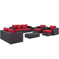 Convene Nine PCS Outdoor Patio Sofa Set, Red, Rattan 10397