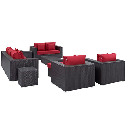 Convene Nine PCS Outdoor Patio Sofa Set, Red, Rattan 10397