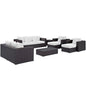Convene Nine PCS Outdoor Patio Sofa Set, White, Rattan 10399