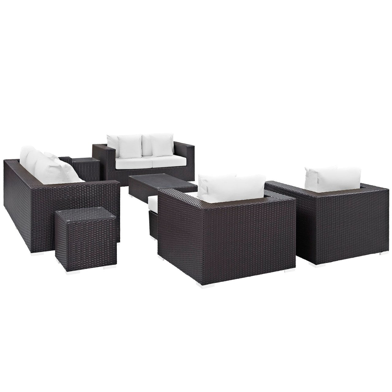 Convene Nine PCS Outdoor Patio Sofa Set, White, Rattan 10399