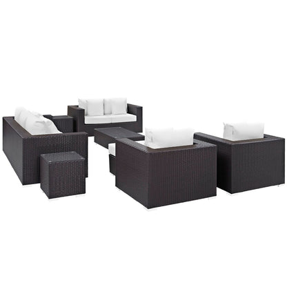 Convene Nine PCS Outdoor Patio Sofa Set, White, Rattan 10399