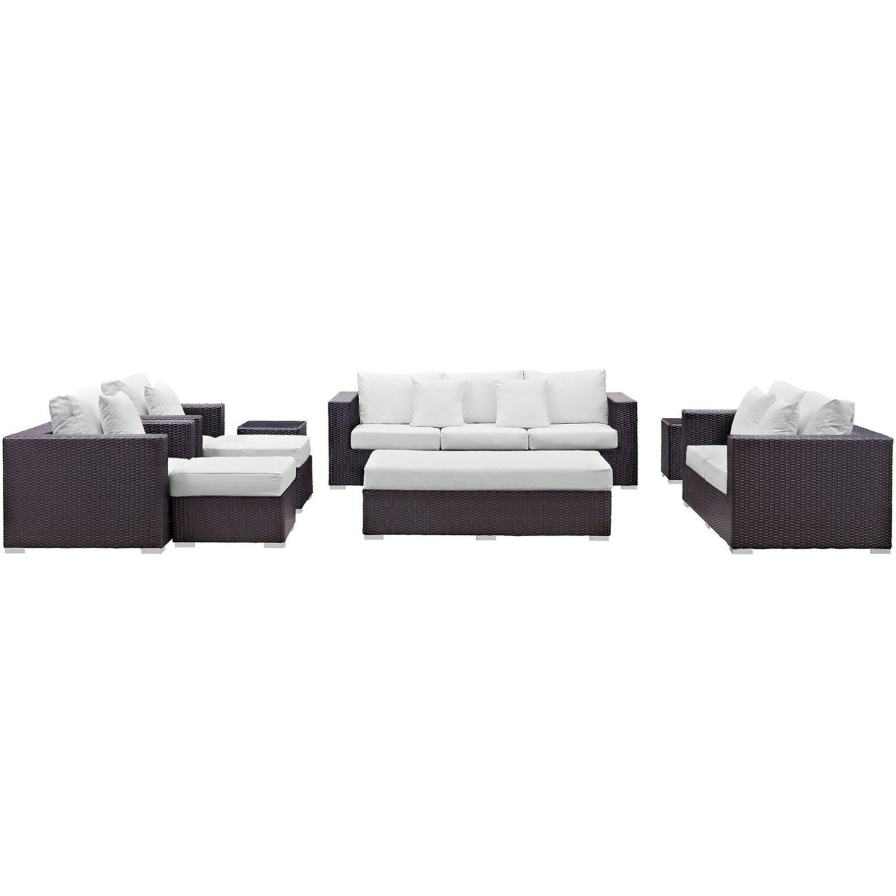Convene Nine PCS Outdoor Patio Sofa Set, White, Rattan 10399