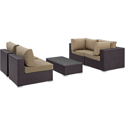 Convene Five PCS Outdoor Patio Sectional Set, Brown, Rattan 10408
