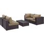 Convene Five PCS Outdoor Patio Sectional Set, Brown, Rattan 10408