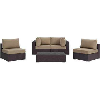 Convene Five PCS Outdoor Patio Sectional Set, Brown, Rattan 10408