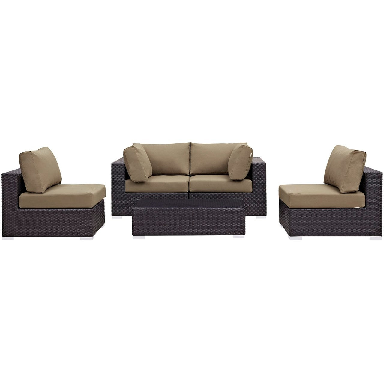 Convene Five PCS Outdoor Patio Sectional Set, Brown, Rattan 10408