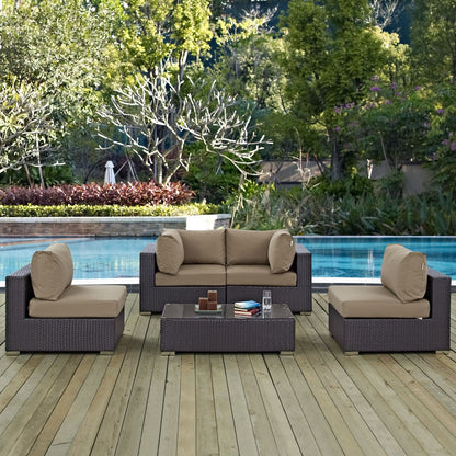 Convene Five PCS Outdoor Patio Sectional Set, Brown, Rattan 10408