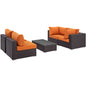 Convene Five PCS Outdoor Patio Sectional Set, Orange, Rattan 10409