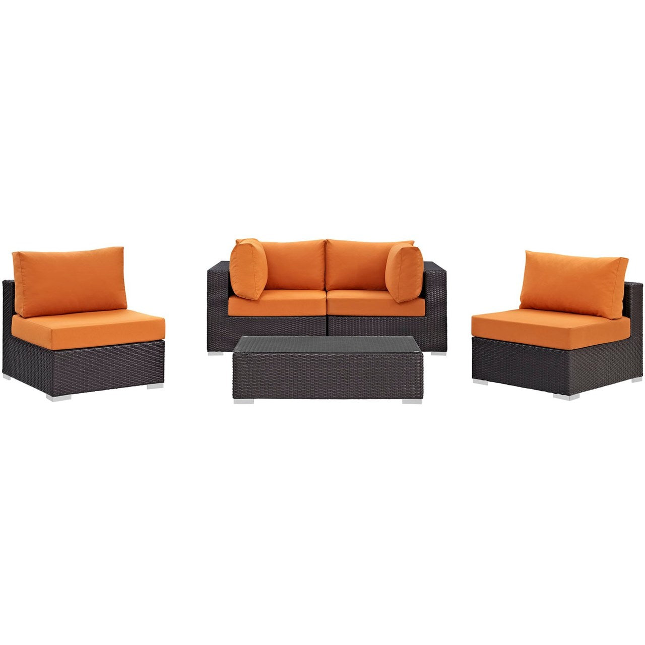 Convene Five PCS Outdoor Patio Sectional Set, Orange, Rattan 10409