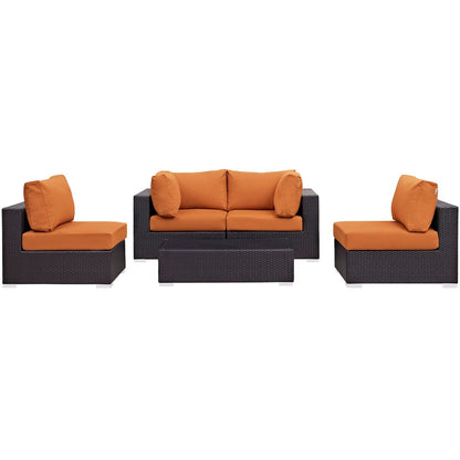 Convene Five PCS Outdoor Patio Sectional Set, Orange, Rattan 10409