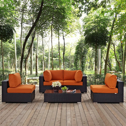Convene Five PCS Outdoor Patio Sectional Set, Orange, Rattan 10409