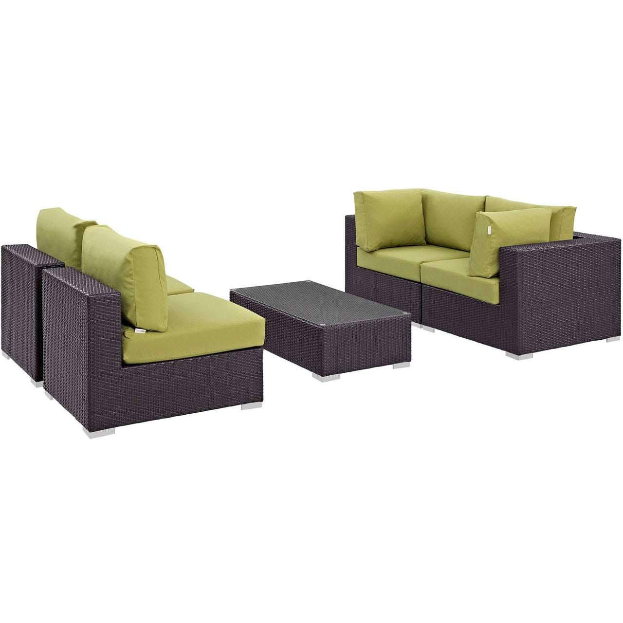 Convene Five PCS Outdoor Patio Sectional Set, Green, Rattan 10410
