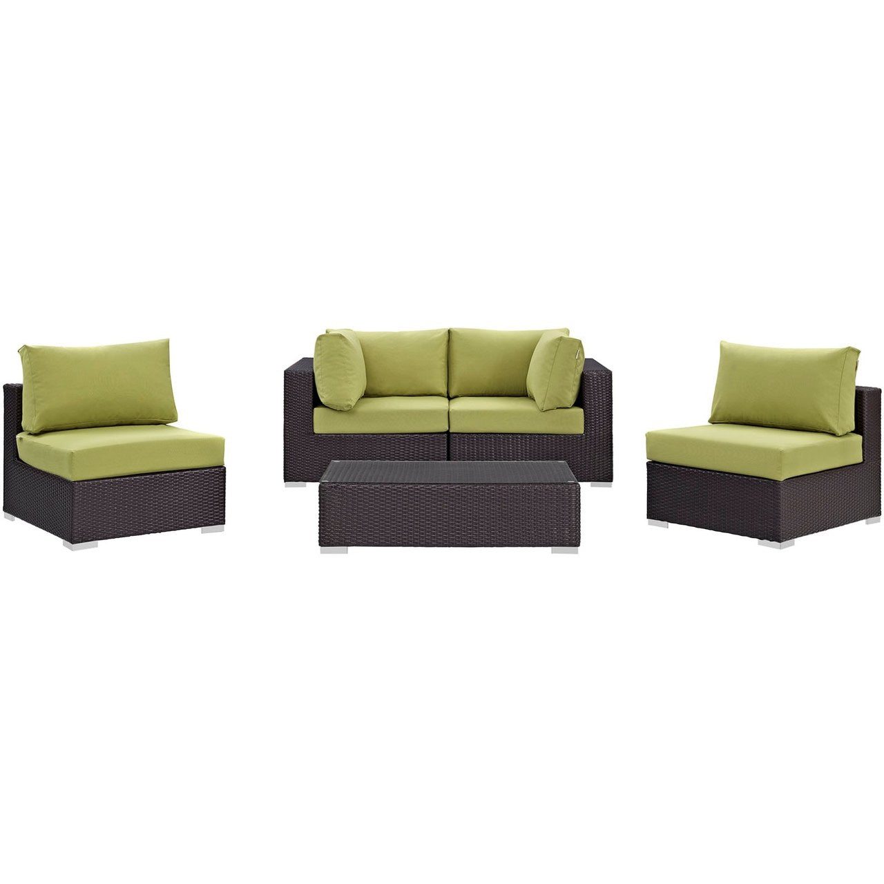 Convene Five PCS Outdoor Patio Sectional Set, Green, Rattan 10410