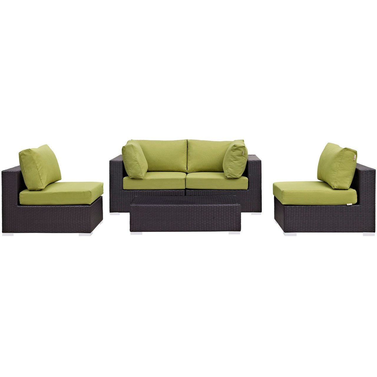 Convene Five PCS Outdoor Patio Sectional Set, Green, Rattan 10410