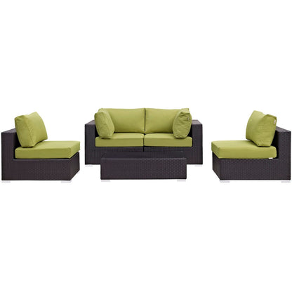Convene Five PCS Outdoor Patio Sectional Set, Green, Rattan 10410