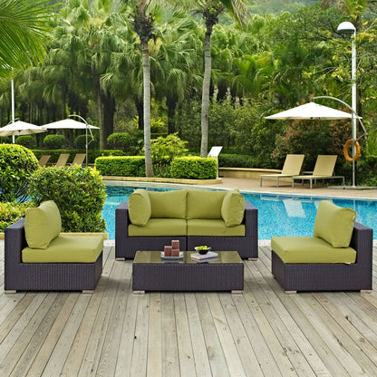 Convene Five PCS Outdoor Patio Sectional Set, Green, Rattan 10410