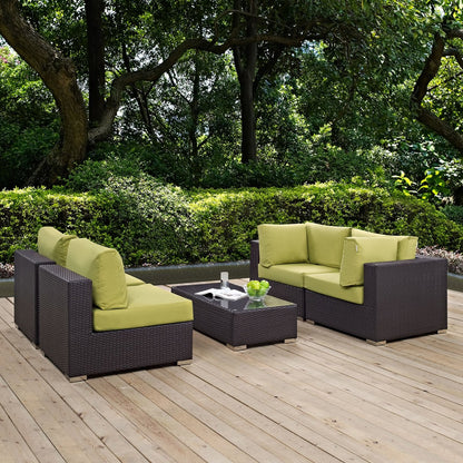 Convene Five PCS Outdoor Patio Sectional Set, Green, Rattan 10410