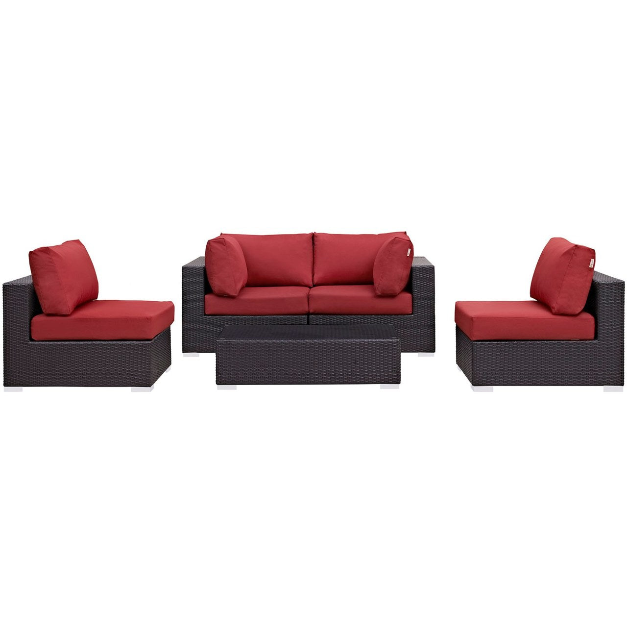 Convene Five PCS Outdoor Patio Sectional Set, Red, Rattan 10411