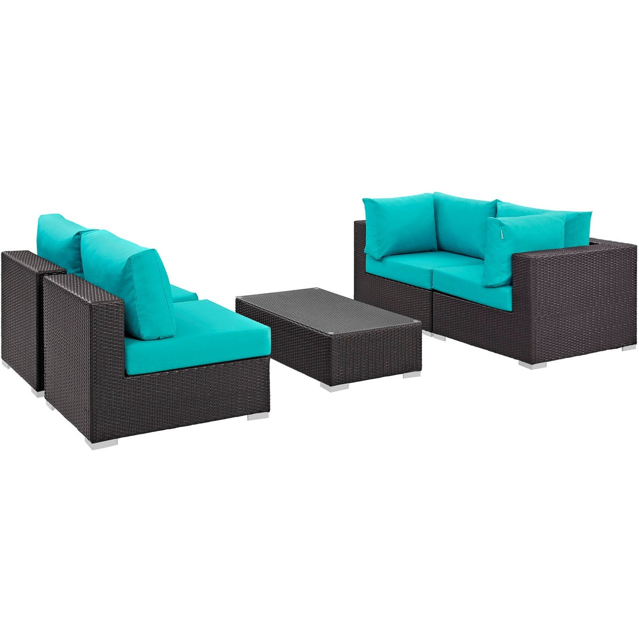 Convene Five PCS Outdoor Patio Sectional Set, Blue, Rattan 10412