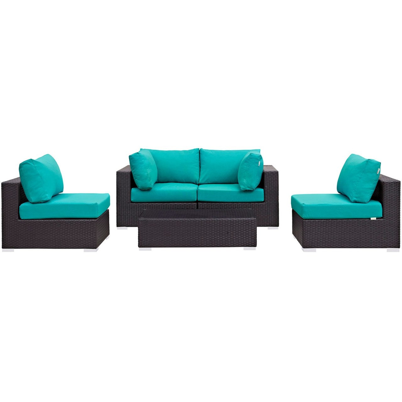 Convene Five PCS Outdoor Patio Sectional Set, Blue, Rattan 10412